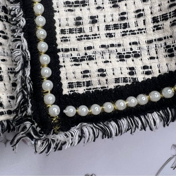 SHEIN blazer with faux pearl trim sparkly cream and black stunning tweed fabric - Picture 8 of 11
